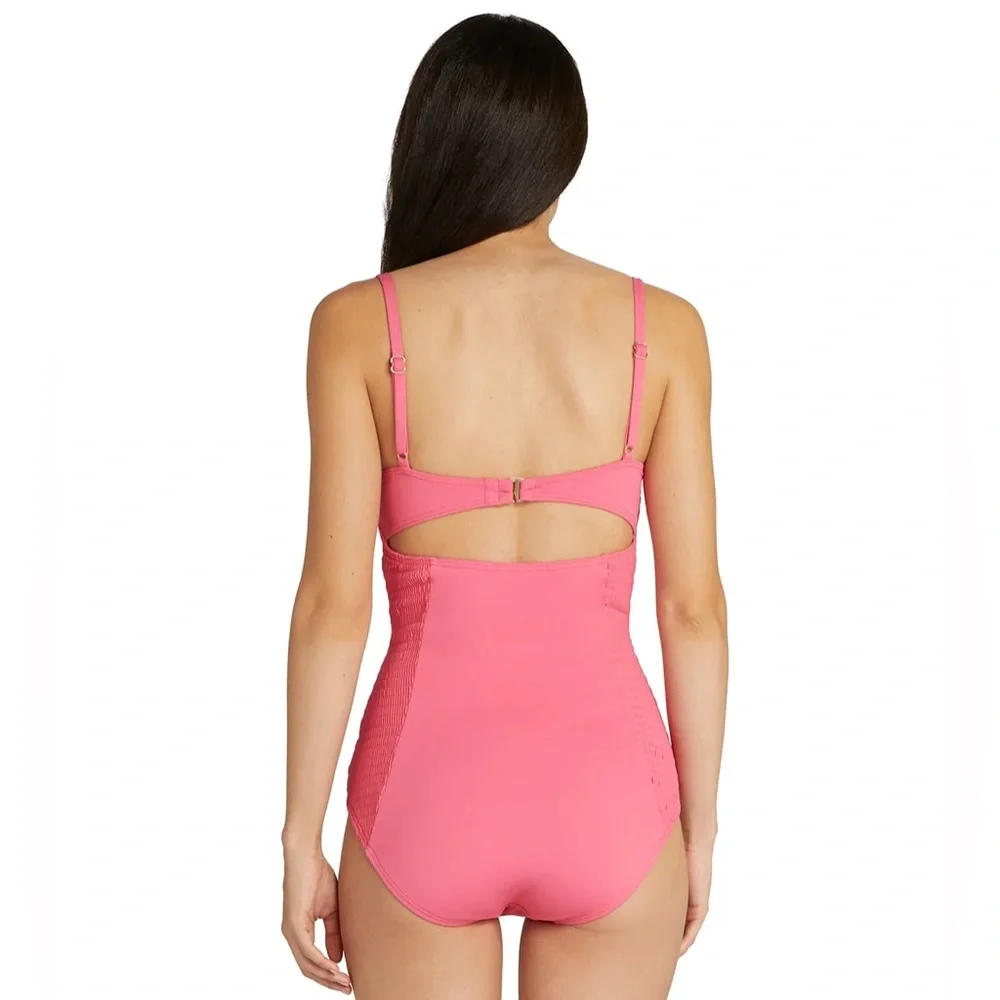 Kate Spade Smocked Underwire One Piece Swimsuit in Pink Cloud